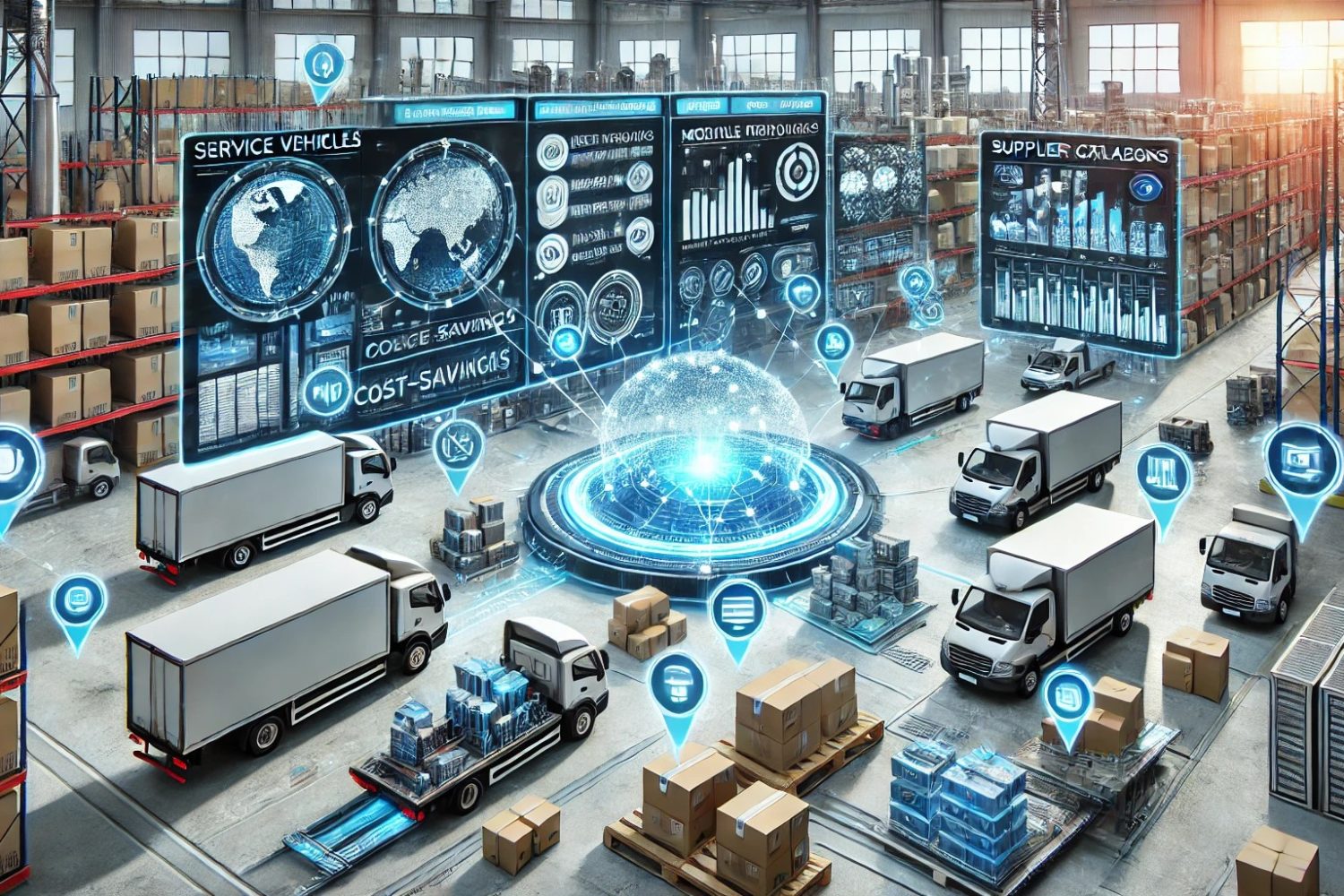 DALL·E 2024-10-01 14.01.40 - A futuristic business environment showcasing a centralized inventory management platform. The image depicts a dashboard displaying real-time tracking